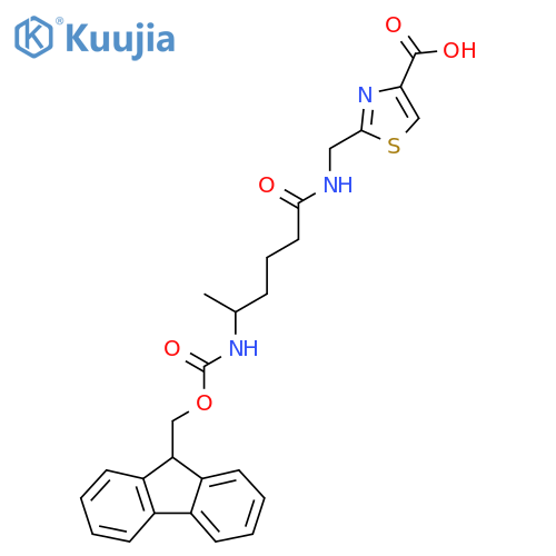 2-{5-({(9H-fluoren-9-yl)methoxycarbonyl}amino)hexanamidomethyl}-1,3-thiazole-4-carboxylic acid structure