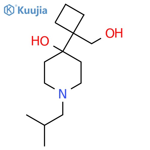 4-1-(hydroxymethyl)cyclobutyl-1-(2-methylpropyl)piperidin-4-ol structure