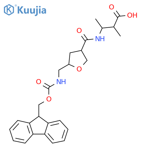 3-({5-({(9H-fluoren-9-yl)methoxycarbonyl}amino)methyloxolan-3-yl}formamido)-2-methylbutanoic acid structure