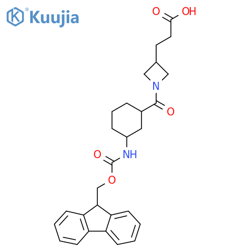 3-{1-3-({(9H-fluoren-9-yl)methoxycarbonyl}amino)cyclohexanecarbonylazetidin-3-yl}propanoic acid structure