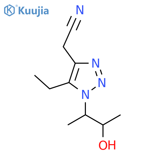 2-5-ethyl-1-(3-hydroxybutan-2-yl)-1H-1,2,3-triazol-4-ylacetonitrile structure