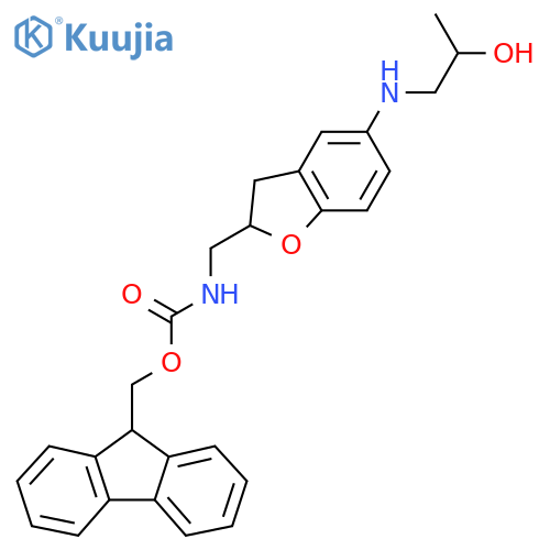 9H-fluoren-9-ylmethyl N-({5-(2-hydroxypropyl)amino-2,3-dihydro-1-benzofuran-2-yl}methyl)carbamate structure