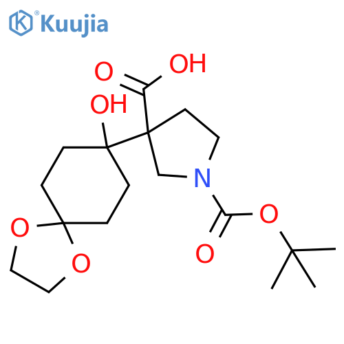 1-(tert-butoxy)carbonyl-3-{8-hydroxy-1,4-dioxaspiro4.5decan-8-yl}pyrrolidine-3-carboxylic acid structure