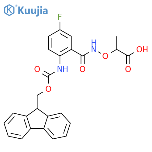 2-({2-({(9H-fluoren-9-yl)methoxycarbonyl}amino)-5-fluorophenylformamido}oxy)propanoic acid structure