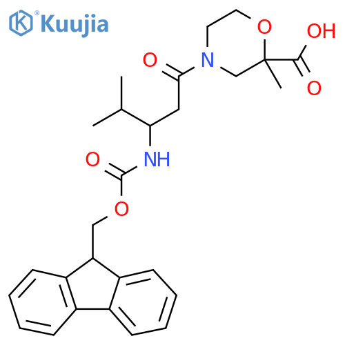 4-3-({(9H-fluoren-9-yl)methoxycarbonyl}amino)-4-methylpentanoyl-2-methylmorpholine-2-carboxylic acid structure