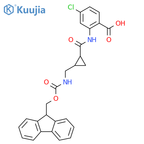 4-chloro-2-{2-({(9H-fluoren-9-yl)methoxycarbonyl}amino)methylcyclopropaneamido}benzoic acid structure
