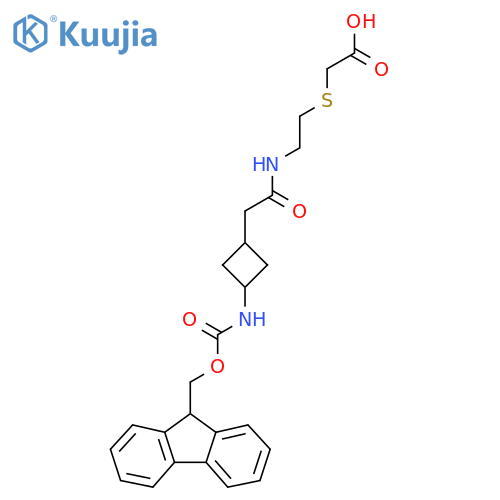 2-(2-{2-3-({(9H-fluoren-9-yl)methoxycarbonyl}amino)cyclobutylacetamido}ethyl)sulfanylacetic acid structure