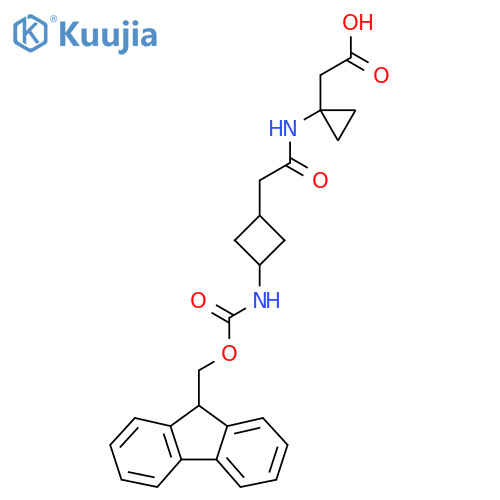 2-(1-{2-3-({(9H-fluoren-9-yl)methoxycarbonyl}amino)cyclobutylacetamido}cyclopropyl)acetic acid structure