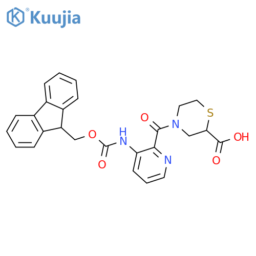 4-3-({(9H-fluoren-9-yl)methoxycarbonyl}amino)pyridine-2-carbonylthiomorpholine-2-carboxylic acid structure