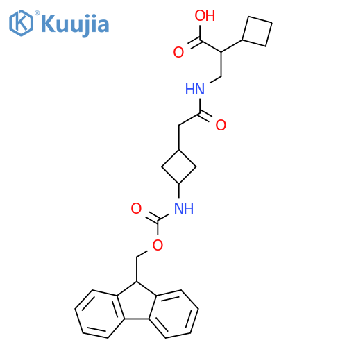 2-cyclobutyl-3-{2-3-({(9H-fluoren-9-yl)methoxycarbonyl}amino)cyclobutylacetamido}propanoic acid structure