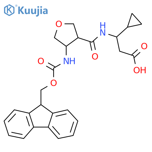 3-cyclopropyl-3-{4-({(9H-fluoren-9-yl)methoxycarbonyl}amino)oxolan-3-ylformamido}propanoic acid structure