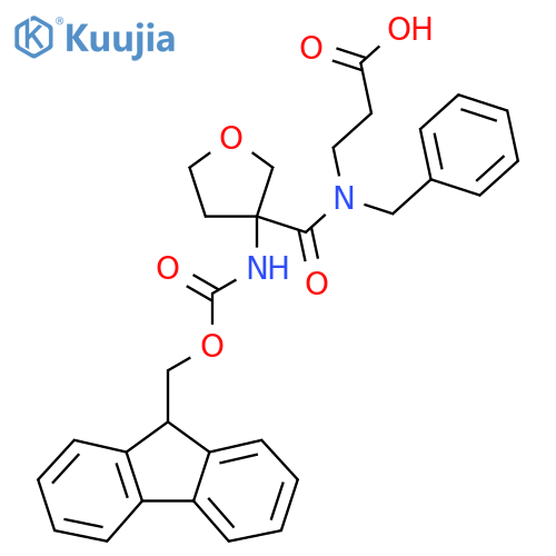 3-{N-benzyl-1-3-({(9H-fluoren-9-yl)methoxycarbonyl}amino)oxolan-3-ylformamido}propanoic acid structure
