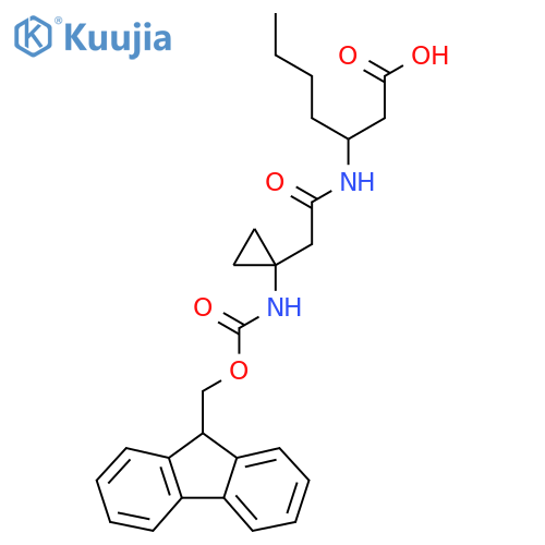 3-{2-1-({(9H-fluoren-9-yl)methoxycarbonyl}amino)cyclopropylacetamido}heptanoic acid structure