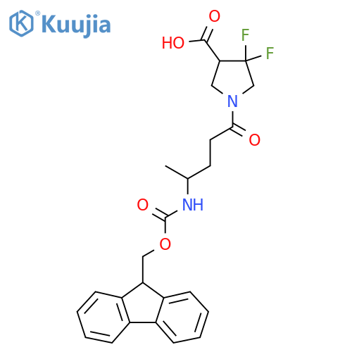 1-4-({(9H-fluoren-9-yl)methoxycarbonyl}amino)pentanoyl-4,4-difluoropyrrolidine-3-carboxylic acid structure