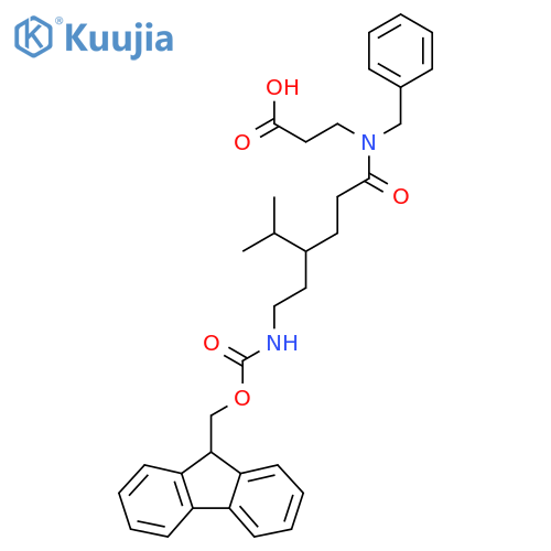 3-{N-benzyl-4-2-({(9H-fluoren-9-yl)methoxycarbonyl}amino)ethyl-5-methylhexanamido}propanoic acid structure