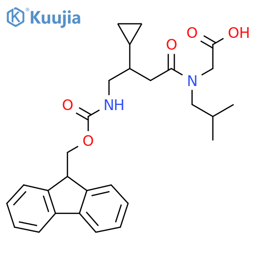 2-3-cyclopropyl-4-({(9H-fluoren-9-yl)methoxycarbonyl}amino)-N-(2-methylpropyl)butanamidoacetic acid structure