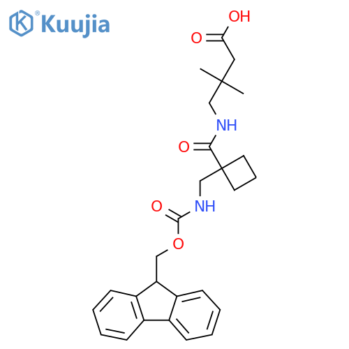 4-({1-({(9H-fluoren-9-yl)methoxycarbonyl}amino)methylcyclobutyl}formamido)-3,3-dimethylbutanoic acid structure