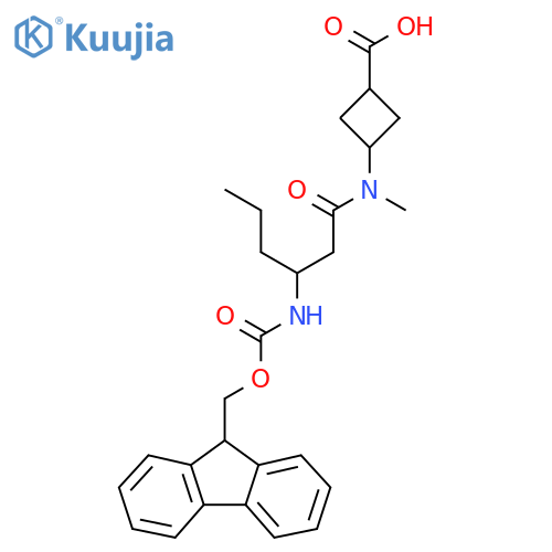 3-3-({(9H-fluoren-9-yl)methoxycarbonyl}amino)-N-methylhexanamidocyclobutane-1-carboxylic acid structure