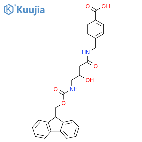 4-{4-({(9H-fluoren-9-yl)methoxycarbonyl}amino)-3-hydroxybutanamidomethyl}benzoic acid structure
