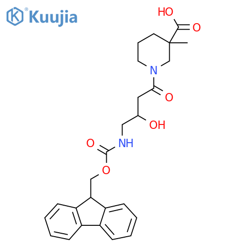 1-4-({(9H-fluoren-9-yl)methoxycarbonyl}amino)-3-hydroxybutanoyl-3-methylpiperidine-3-carboxylic acid structure