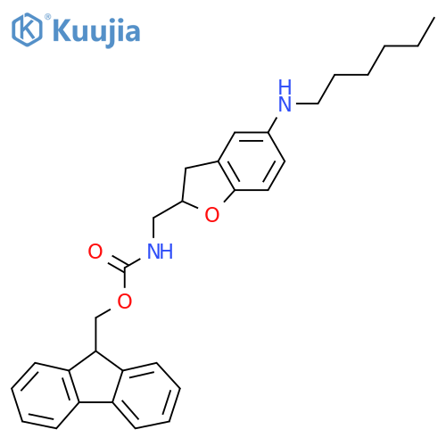 9H-fluoren-9-ylmethyl N-{5-(hexylamino)-2,3-dihydro-1-benzofuran-2-ylmethyl}carbamate structure