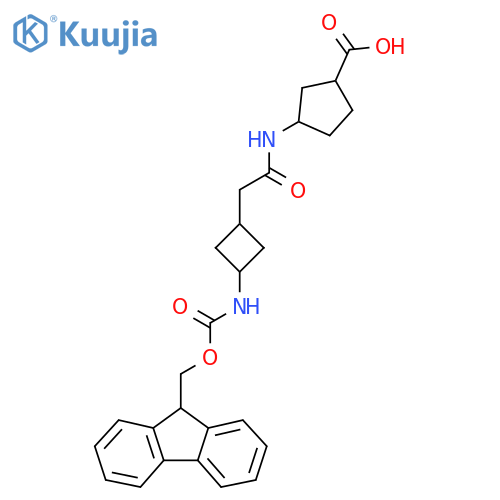 3-{2-3-({(9H-fluoren-9-yl)methoxycarbonyl}amino)cyclobutylacetamido}cyclopentane-1-carboxylic acid structure
