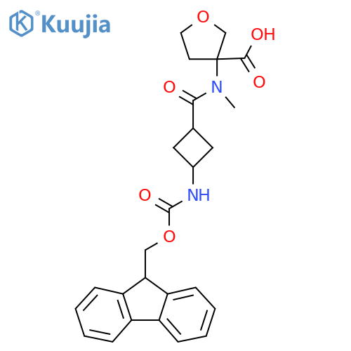 3-N-methyl3-({(9H-fluoren-9-yl)methoxycarbonyl}amino)cyclobutaneamidooxolane-3-carboxylic acid structure