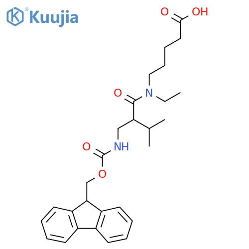 5-{N-ethyl-2-({(9H-fluoren-9-yl)methoxycarbonyl}amino)methyl-3-methylbutanamido}pentanoic acid structure