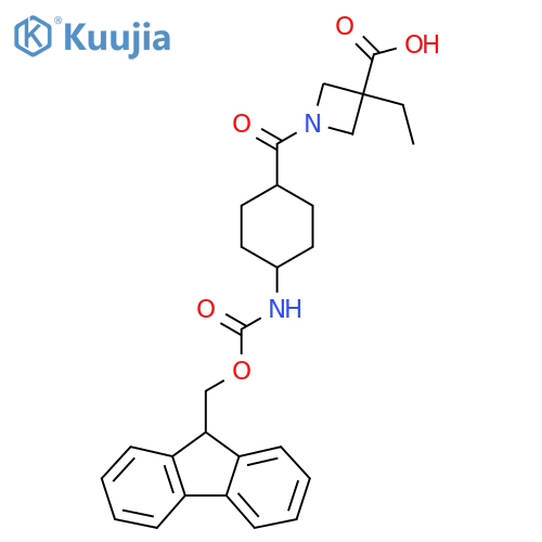 3-ethyl-1-4-({(9H-fluoren-9-yl)methoxycarbonyl}amino)cyclohexanecarbonylazetidine-3-carboxylic acid structure