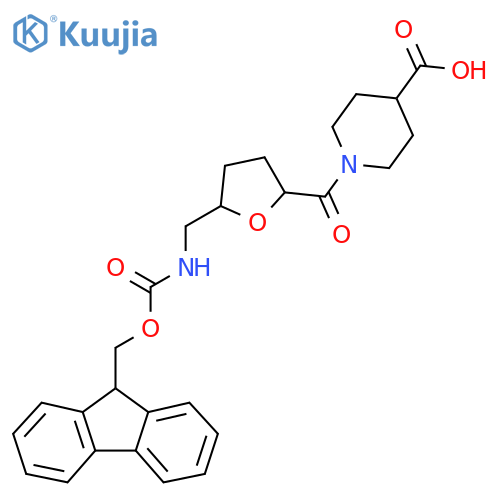 1-{5-({(9H-fluoren-9-yl)methoxycarbonyl}amino)methyloxolane-2-carbonyl}piperidine-4-carboxylic acid structure
