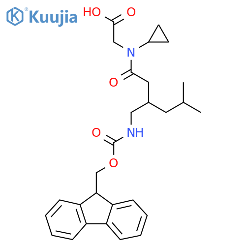 2-{N-cyclopropyl-3-({(9H-fluoren-9-yl)methoxycarbonyl}amino)methyl-5-methylhexanamido}acetic acid structure