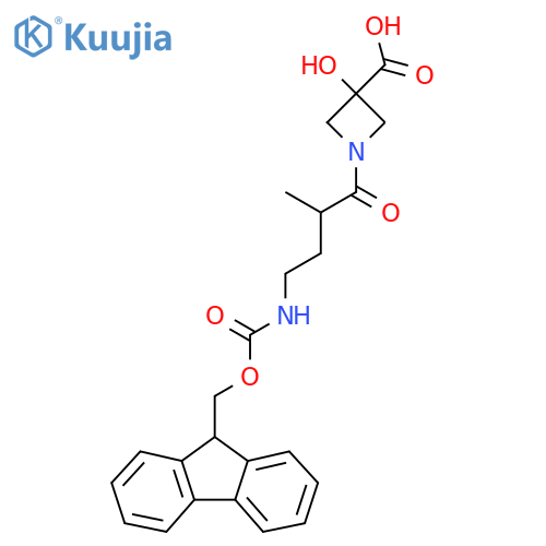 1-4-({(9H-fluoren-9-yl)methoxycarbonyl}amino)-2-methylbutanoyl-3-hydroxyazetidine-3-carboxylic acid structure