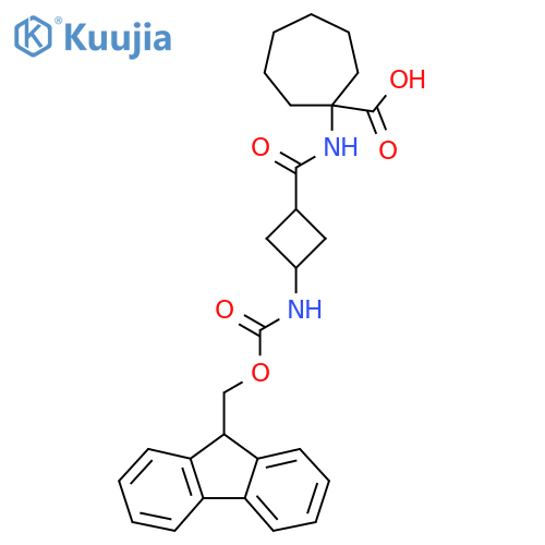 1-3-({(9H-fluoren-9-yl)methoxycarbonyl}amino)cyclobutaneamidocycloheptane-1-carboxylic acid structure