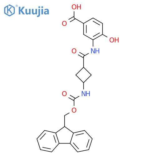 3-3-({(9H-fluoren-9-yl)methoxycarbonyl}amino)cyclobutaneamido-4-hydroxybenzoic acid structure
