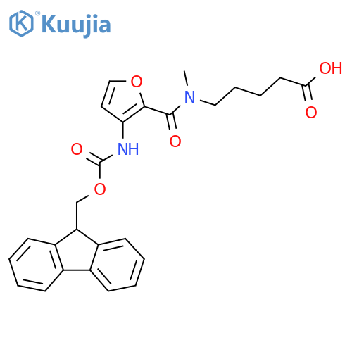 5-{1-3-({(9H-fluoren-9-yl)methoxycarbonyl}amino)furan-2-yl-N-methylformamido}pentanoic acid structure