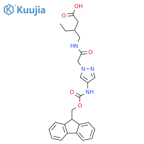 3-({2-4-({(9H-fluoren-9-yl)methoxycarbonyl}amino)-1H-pyrazol-1-ylacetamido}methyl)pentanoic acid structure