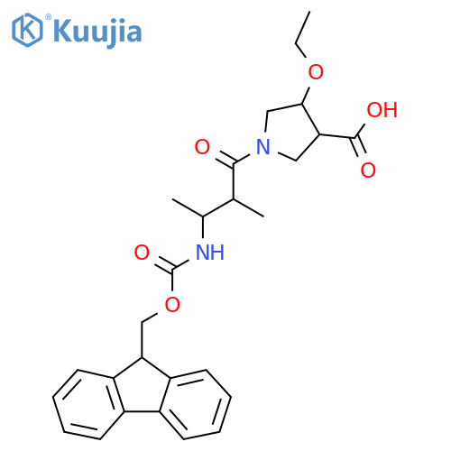 4-ethoxy-1-3-({(9H-fluoren-9-yl)methoxycarbonyl}amino)-2-methylbutanoylpyrrolidine-3-carboxylic acid structure