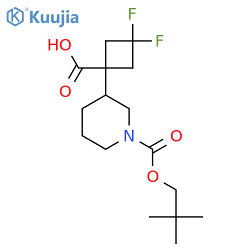 1-{1-[(2,2-Dimethylpropoxy)carbonyl]piperidin-3-yl}-3,3-difluorocyclobutane-1-carboxylic acid structure