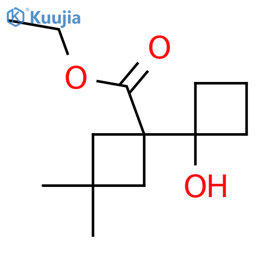 Ethyl 1-(1-hydroxycyclobutyl)-3,3-dimethylcyclobutane-1-carboxylate structure