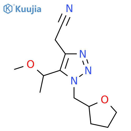 2-5-(1-methoxyethyl)-1-(oxolan-2-ylmethyl)-1H-1,2,3-triazol-4-ylacetonitrile structure