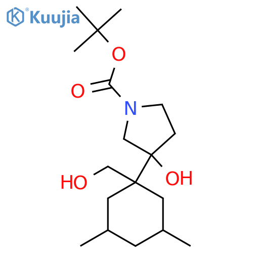 tert-butyl 3-hydroxy-3-1-(hydroxymethyl)-3,5-dimethylcyclohexylpyrrolidine-1-carboxylate structure
