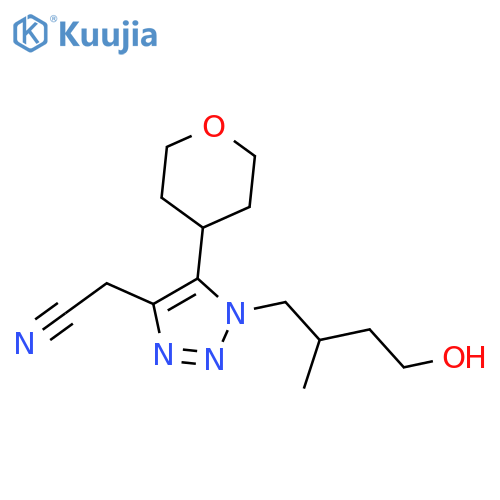 2-1-(4-hydroxy-2-methylbutyl)-5-(oxan-4-yl)-1H-1,2,3-triazol-4-ylacetonitrile structure