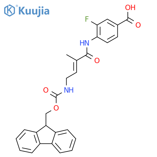4-4-({(9H-fluoren-9-yl)methoxycarbonyl}amino)-2-methylbut-2-enamido-3-fluorobenzoic acid structure