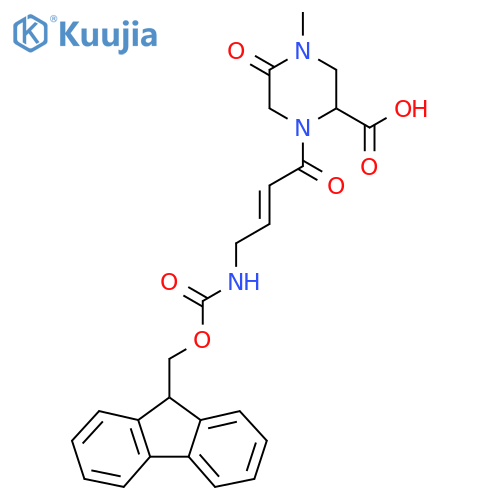1-4-({(9H-fluoren-9-yl)methoxycarbonyl}amino)but-2-enoyl-4-methyl-5-oxopiperazine-2-carboxylic acid structure