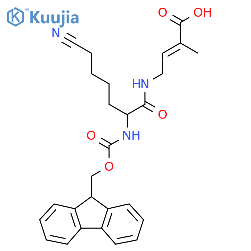 4-6-cyano-2-({(9H-fluoren-9-yl)methoxycarbonyl}amino)hexanamido-2-methylbut-2-enoic acid structure