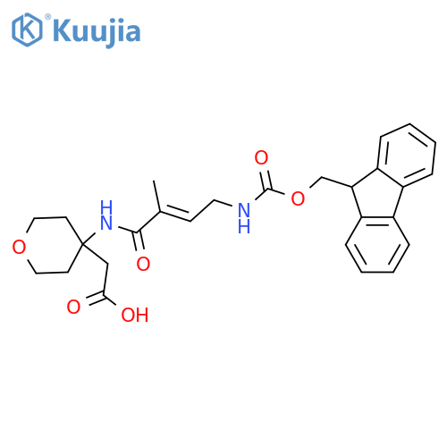 2-{4-4-({(9H-fluoren-9-yl)methoxycarbonyl}amino)-2-methylbut-2-enamidooxan-4-yl}acetic acid structure