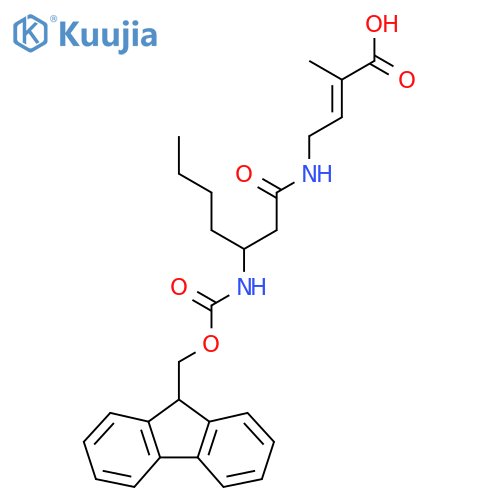 4-3-({(9H-fluoren-9-yl)methoxycarbonyl}amino)heptanamido-2-methylbut-2-enoic acid structure