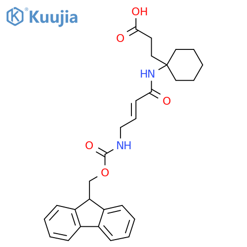 3-{1-4-({(9H-fluoren-9-yl)methoxycarbonyl}amino)but-2-enamidocyclohexyl}propanoic acid structure