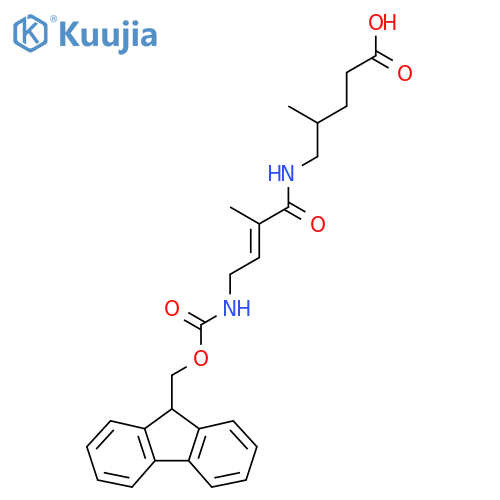 5-4-({(9H-fluoren-9-yl)methoxycarbonyl}amino)-2-methylbut-2-enamido-4-methylpentanoic acid structure