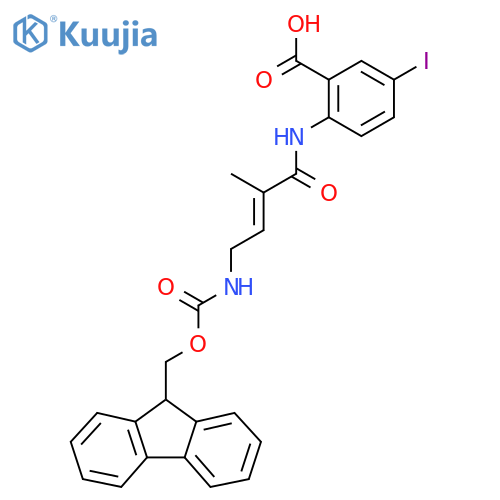 2-4-({(9H-fluoren-9-yl)methoxycarbonyl}amino)-2-methylbut-2-enamido-5-iodobenzoic acid structure